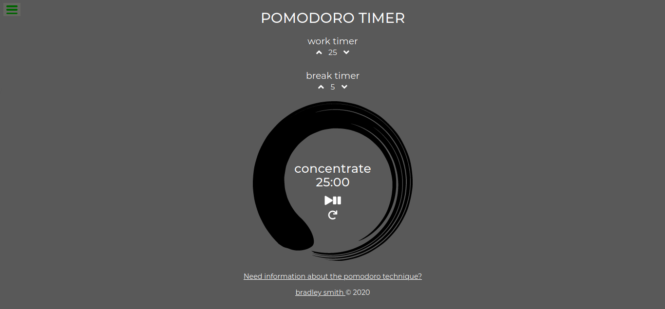 screenshot of pomodoro timer app
