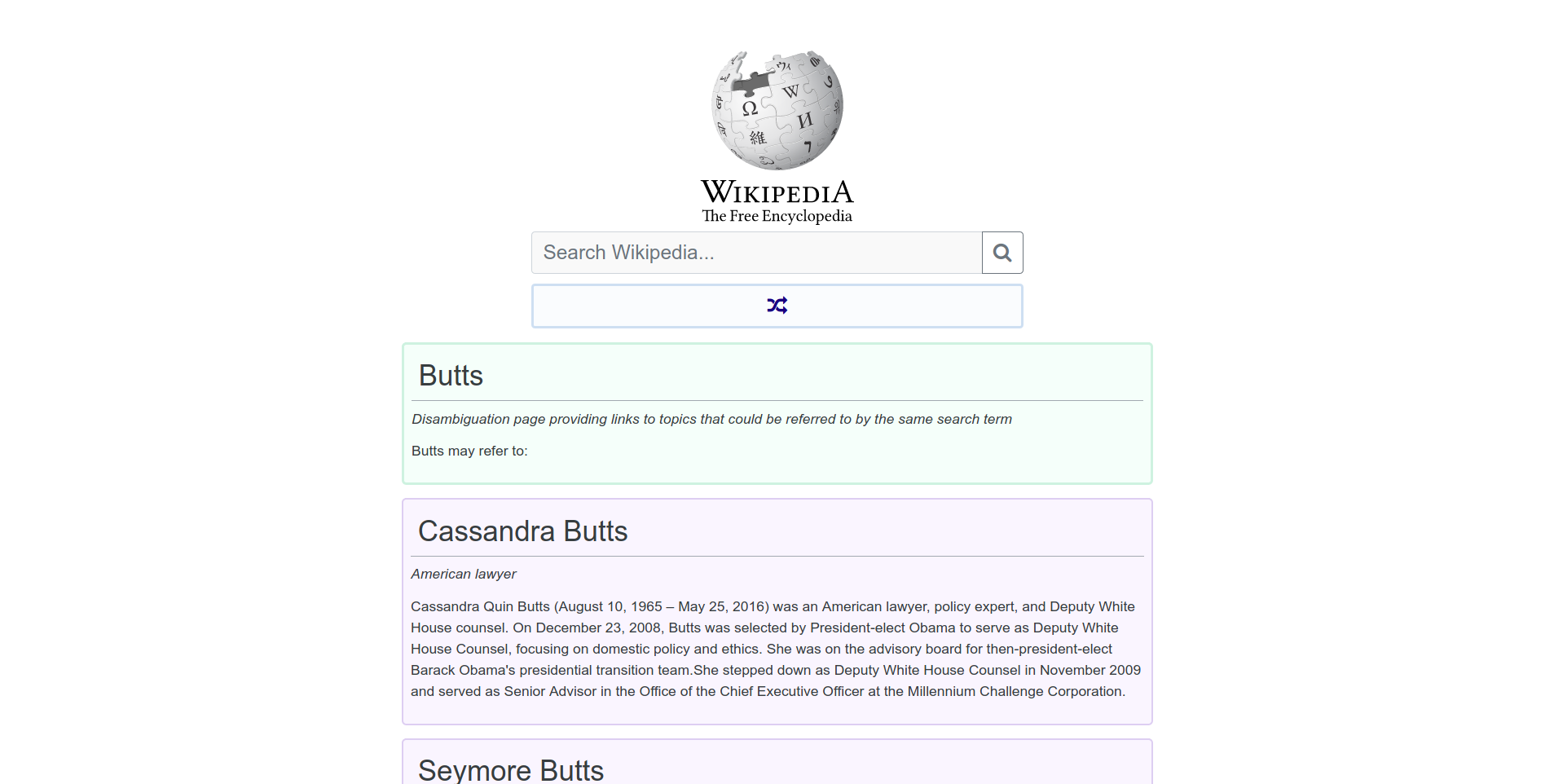 screenshot of wikipedia search and preview article application